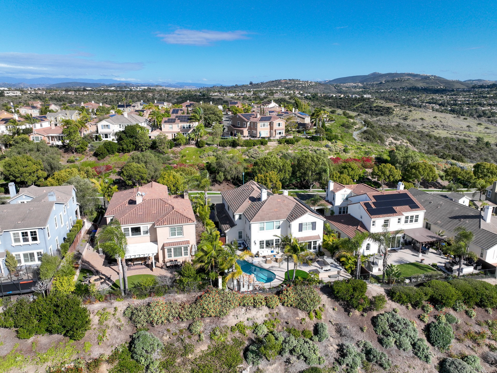 Aerial view of large-scale villa in wealthy residential of Carlsbad, South California